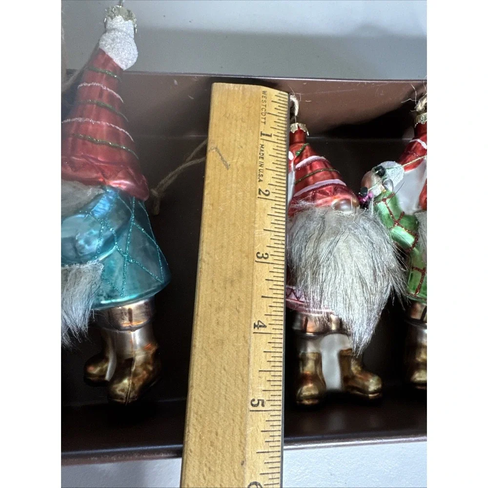 POTTERY BARN - New Mercury Glass GNOME Ornament w/ Faux Fur Beard - Set Of 5
